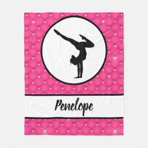 Quilted Hot Pink Faux Rhinestone Handstand Fleece Blanket