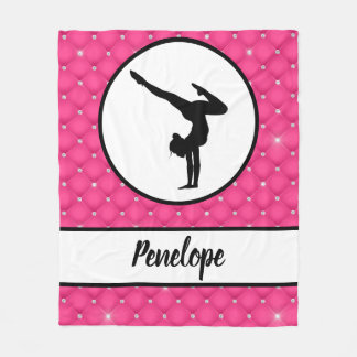 Quilted Hot Pink Faux Rhinestone Handstand Fleece Blanket