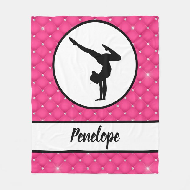 Quilted Hot Pink Faux Rhinestone Handstand Fleece Blanket (Front)