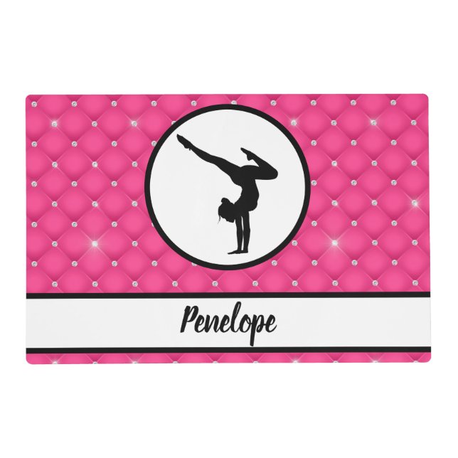 Quilted Hot Pink Faux Rhinestone Handstand   Placemat (Front)