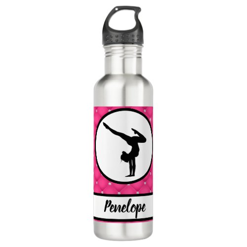 Quilted Hot Pink Faux Rhinestone Handstand    Stainless Steel Water Bottle