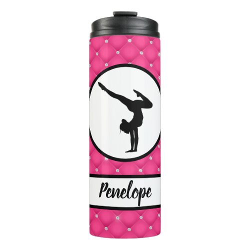 Quilted Hot Pink Faux Rhinestone Handstand   Thermal Tumbler