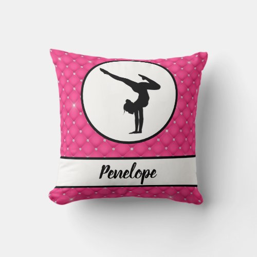 Quilted Hot Pink Faux Rhinestone Handstand  Throw Pillow