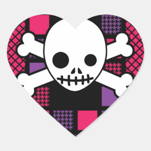 Quilted Houndstooth & Skulls Heart Sticker