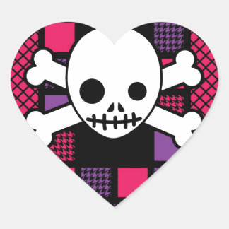 Quilted Houndstooth & Skulls Heart Sticker