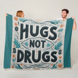 Quilted Hugs not Drugs Design Fleece Blanket