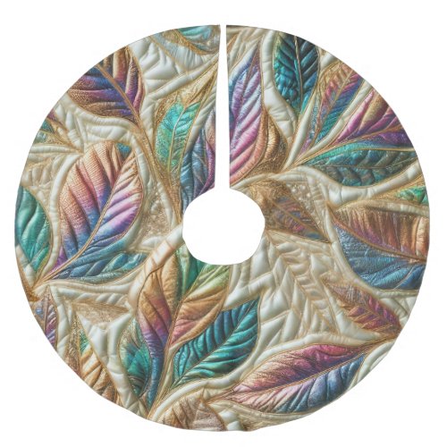Quilted Iridescent Leaves Design Brushed Polyester Tree Skirt