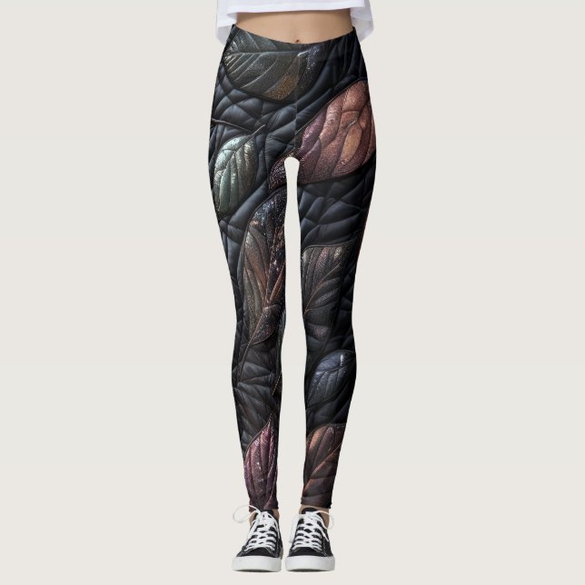 Quilted Iridescent Leaves Design Leggings (Front)