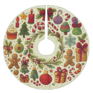 Quilted Look Christmas Motifs Brushed Polyester Tree Skirt