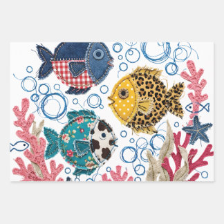 Quilted Look Fish Wrapping Paper Sheets
