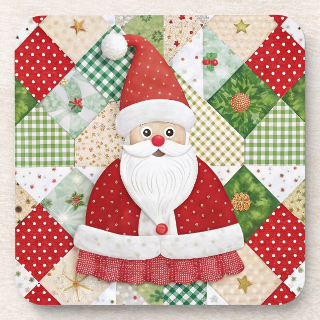 Quilted Look Santa Beverage Coaster (Front)