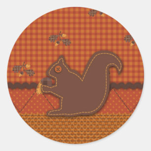 Quilted-look Squirrel for Thanksgiving Classic Round Sticker