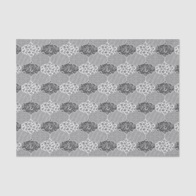 Quilted Moroccan Pattern Gray Floral Tissue Paper (Front)