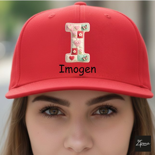 Quilted Patchwork Initial Letter I Nursery Trucker Hat (This is a sample design. There are several models to choose from, with the name and color changed.)