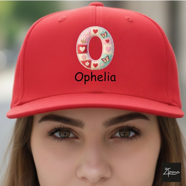Quilted Patchwork Initial Letter O Nursery Trucker Hat (This is a sample design. There are several models to choose from, with the name and color changed.)
