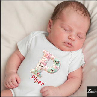 Quilted Patchwork Initial Letter P Nursery Baby Bodysuit