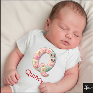 Quilted Patchwork Initial Letter Q Nursery Baby Bodysuit