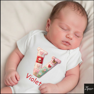 Quilted Patchwork Initial Letter V Nursery Baby Bodysuit