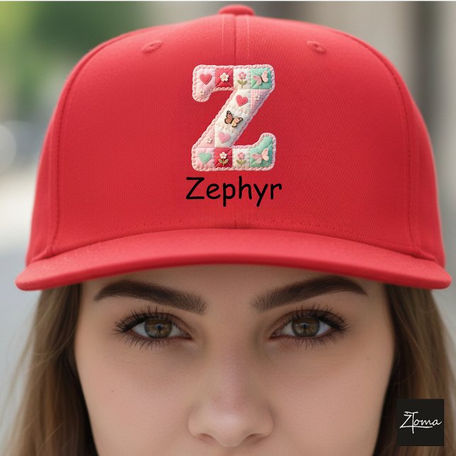 Quilted Patchwork Initial Letter Z Nursery Trucker Hat (This is a sample design. There are several models to choose from, with the name and color changed.)