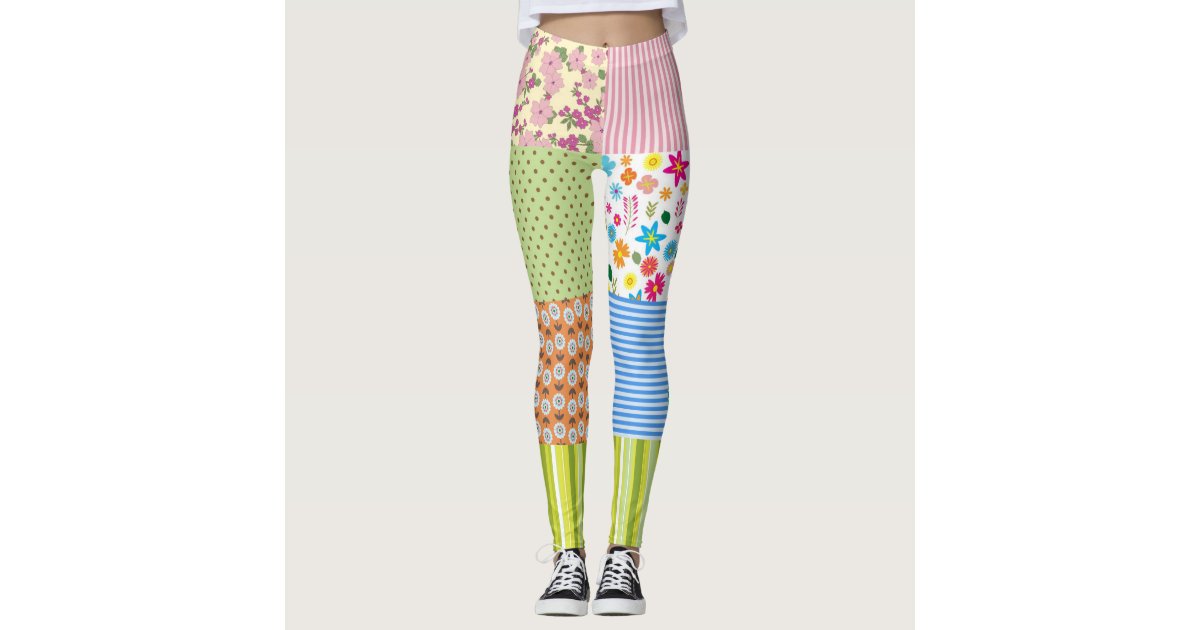 Colorful Vintage Crazy Quilt Leggings, Zazzle