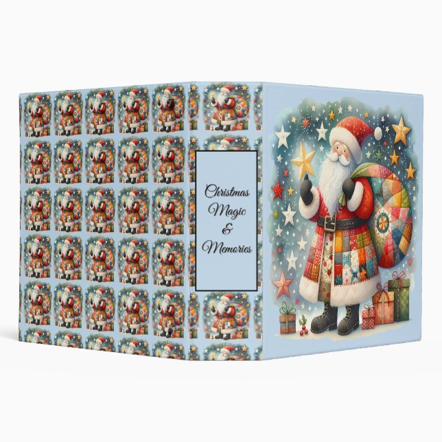Quilted Patchwork Santa with Christmas Stars 3 Ring Binder (Background)