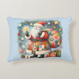 Quilted Patchwork Santa with Christmas Stars Accent Pillow