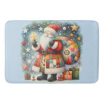 Quilted Patchwork Santa with Christmas Stars Bath Mat