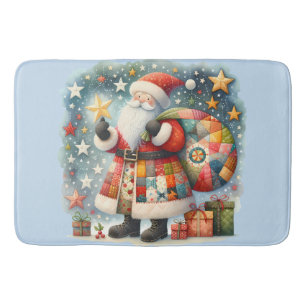 Quilted Patchwork Santa with Christmas Stars Bath Mat