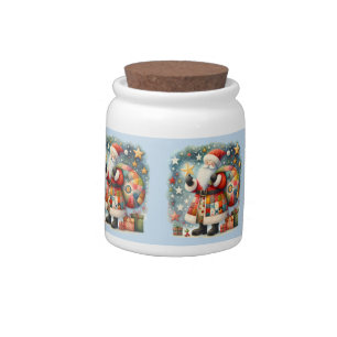 Quilted Patchwork Santa with Christmas Stars Candy Jar