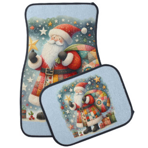 Quilted Patchwork Santa with Christmas Stars Car Floor Mat