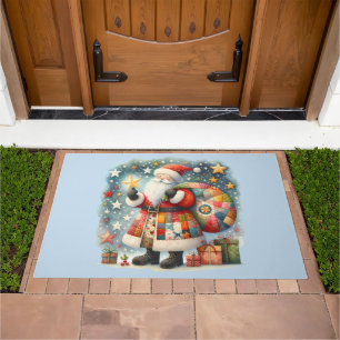 Quilted Patchwork Santa with Christmas Stars Doormat