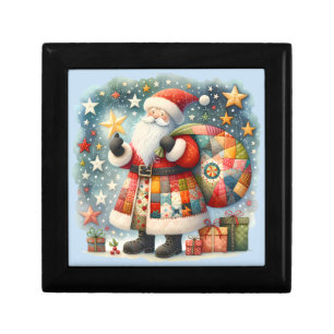 Quilted Patchwork Santa with Christmas Stars Gift Box