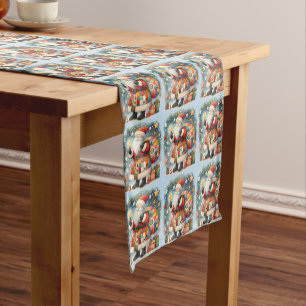 Quilted Patchwork Santa with Christmas Stars Short Table Runner