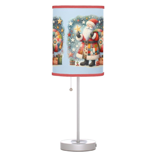 Quilted Patchwork Santa with Christmas Stars Table Lamp (Right)