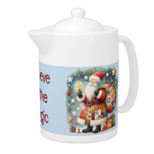Quilted Patchwork Santa with Christmas Stars Teapot