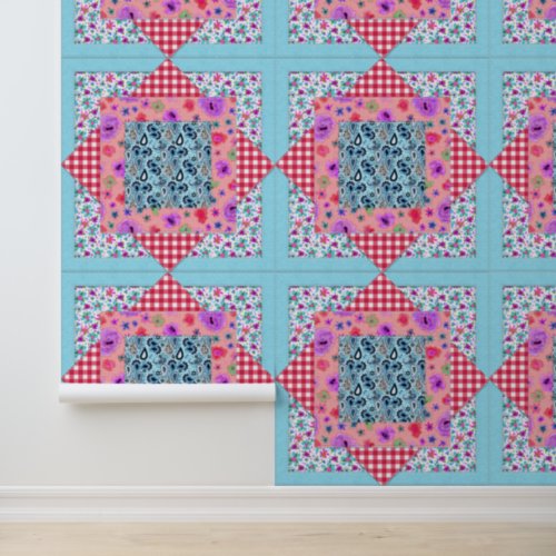 Quilted Patchwork Square Country Gingham Checks Wallpaper