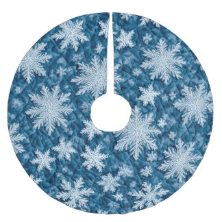 Quilted Pattern Blue and White Snowflakes Brushed Polyester Tree Skirt