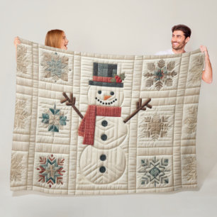 Quilted Pattern of Snowman Fleece Blanket