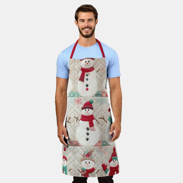 Quilted Pattern of Snowmen Apron (Worn)