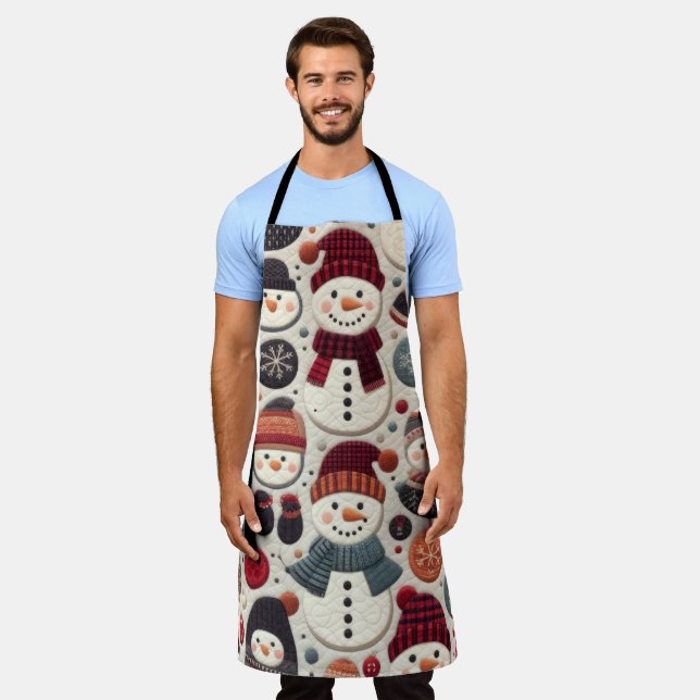 Quilted Pattern of Snowmen Apron (Worn)