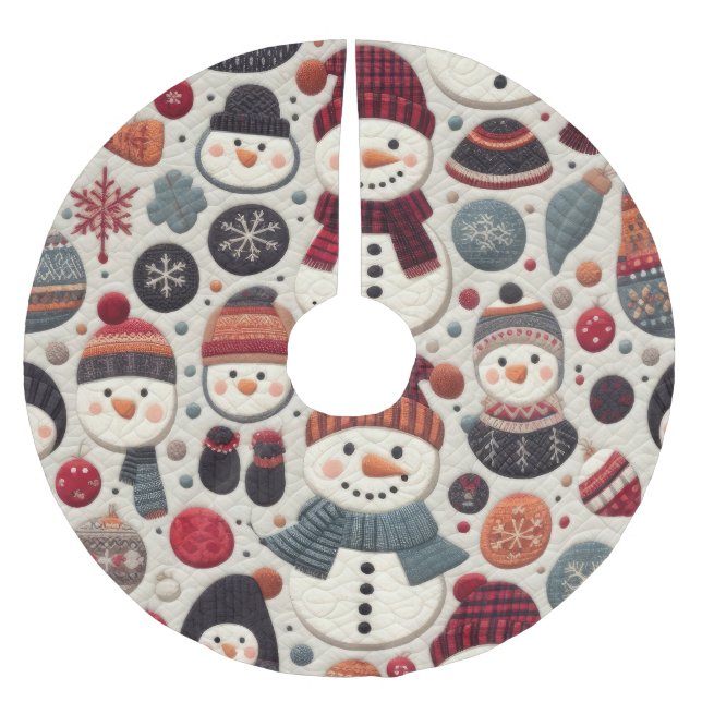 Quilted Pattern of Snowmen Brushed Polyester Tree Skirt (Front)