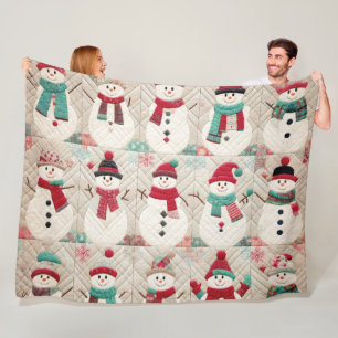 Quilted Pattern of Snowmen Fleece Blanket