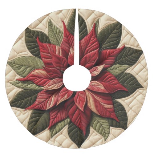 Quilted Pattern Poinsettia Cream Brushed Polyester Tree Skirt