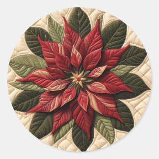 Quilted Pattern Poinsettia Cream Classic Round Sticker