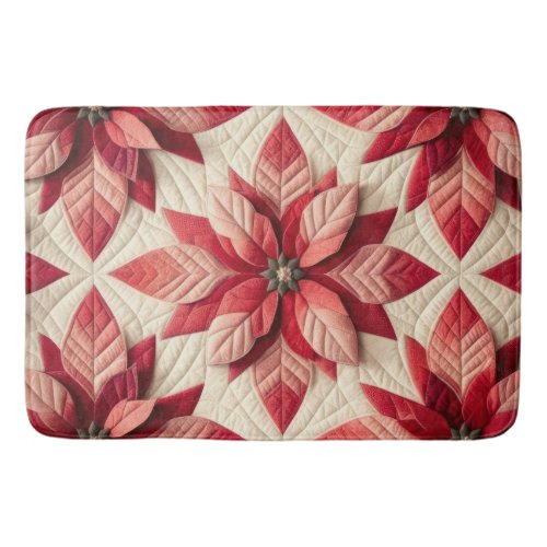 Quilted Pattern Poinsettia Cream Red Bath Mat