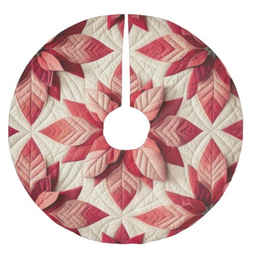 Quilted Pattern Poinsettia Cream Red Brushed Polyester Tree Skirt