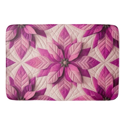 Quilted Pattern Poinsettia Pink Bath Mat