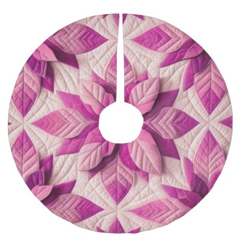 Quilted Pattern Poinsettia Pink Brushed Polyester Tree Skirt