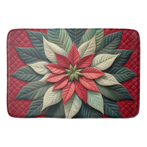 Quilted Pattern Poinsettia Red Bath Mat