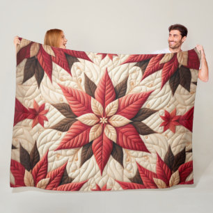 Quilted Pattern Poinsettia Red Fleece Blanket
